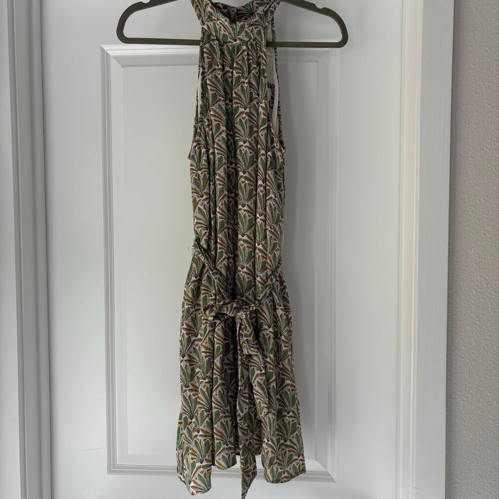 Anthropologie Maddie high-neck halter romper in a green palm/fern Size M VGUC - Picture 2 of 8